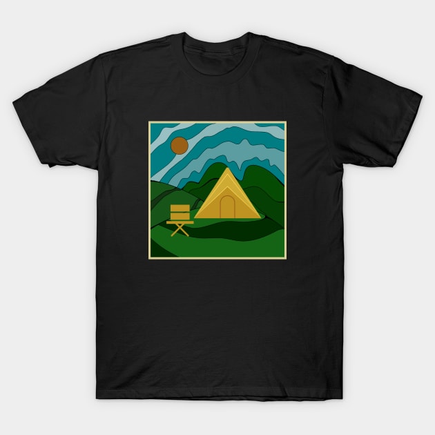 Camping Adventure Funny Tent Sunset Artsy T-Shirt by Flowering Away